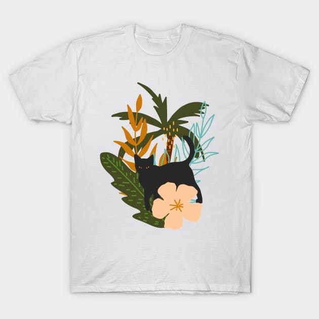 Tropical Black Cat T-Shirt by panco